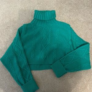 Green Cropped Turtleneck Sweater